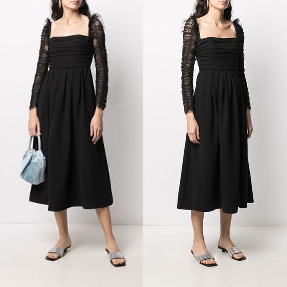 NWT Self-Portrait Crepe Dot Mesh Sleeved Midi Dress - Picture 5 of 16